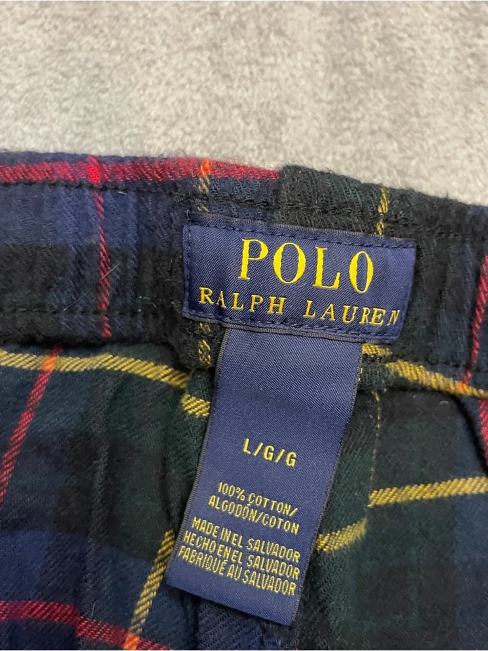 Polo Ralph Lauren Pajama Pants Mens Large Blue Green Plaid Flannel Pony